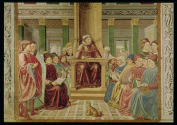Sint Augustinus leest retoriek en filosofie aan de school van Rome, 1464-65